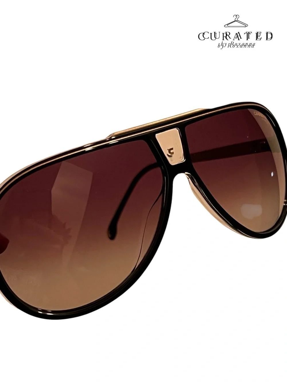 New Carrera UV Protect Shield Aviator Sunglasses Black & Gold | Authentic | Case